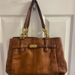COACH brown leather Chelsea Jayden bag with bronze hardware.